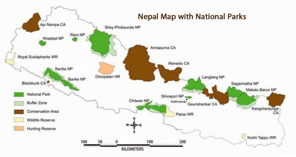 Carte du népal avec des parcs nationaux