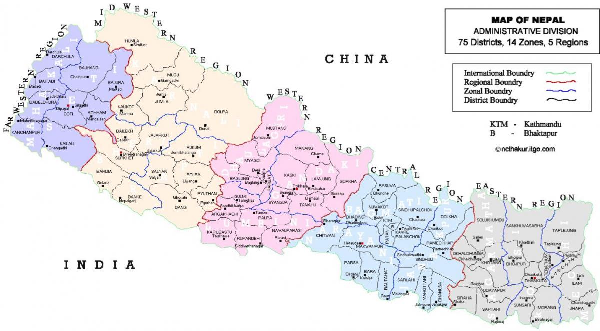 népal carte politique avec les districts