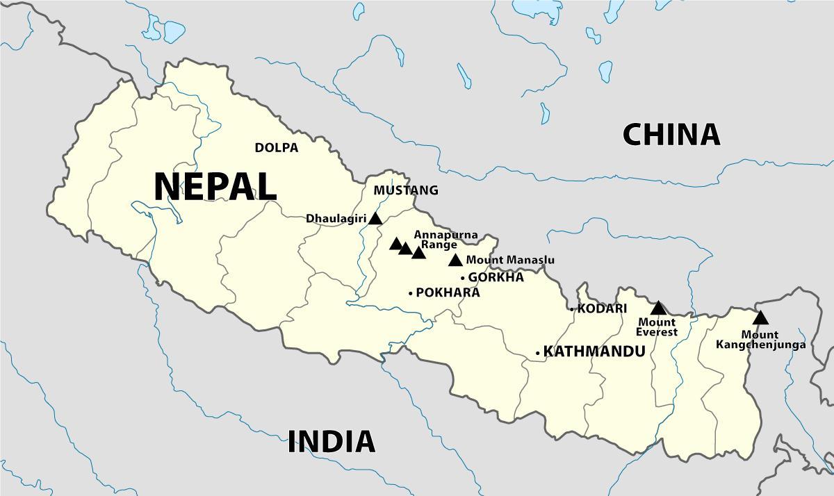 l'inde, le népal frontière de la carte
