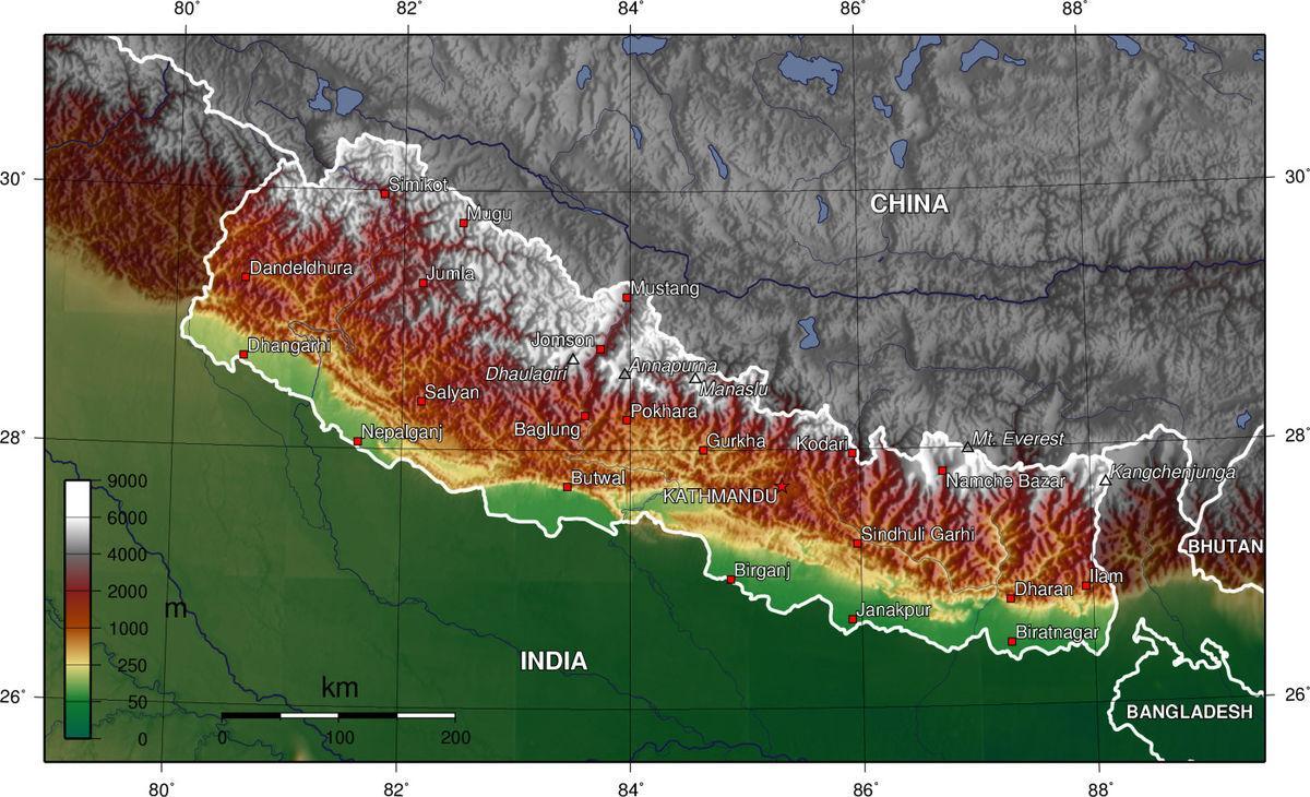 népal carte d'altitude