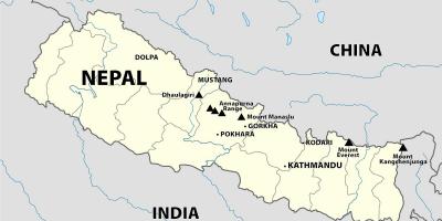 L'inde, le népal frontière de la carte