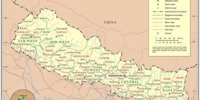 L'inde, le népal route de la frontière de la carte