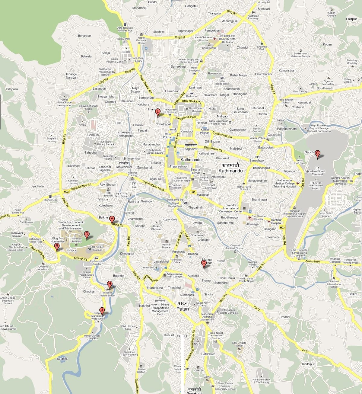 Carte de ktm népal