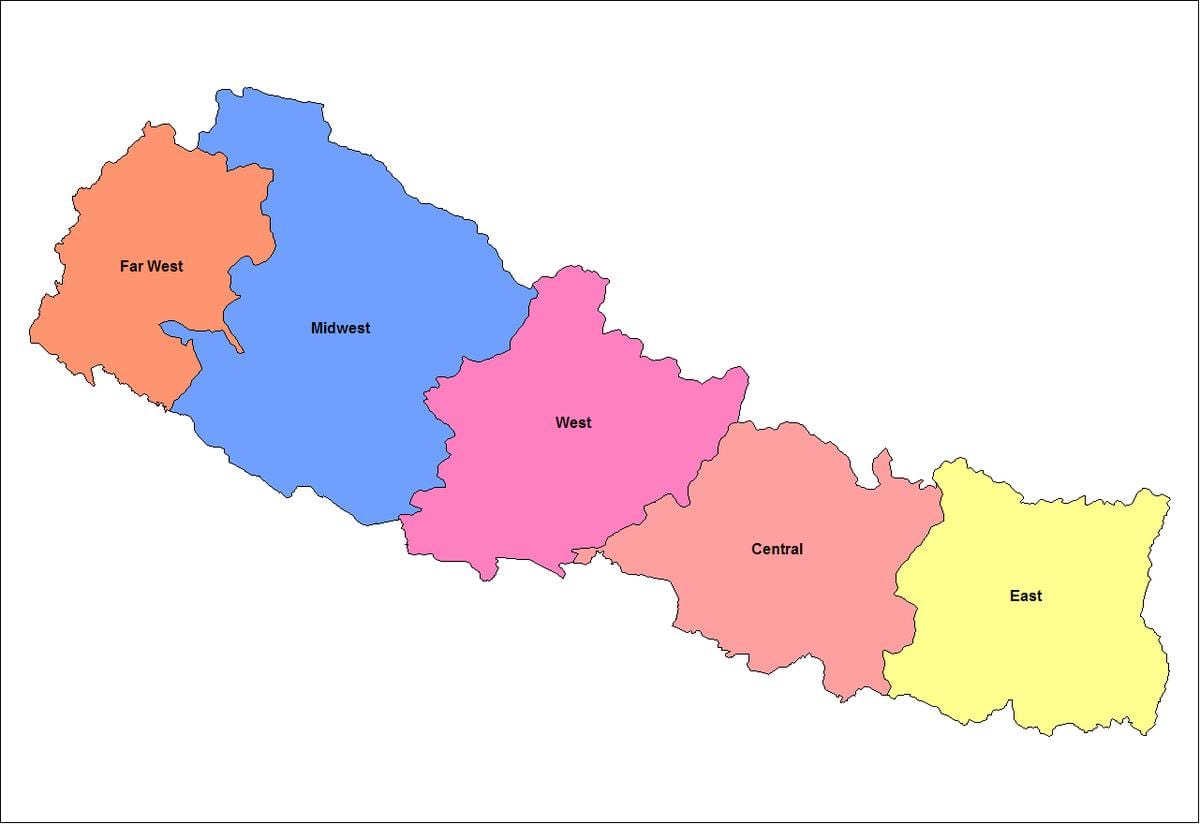 carte de l'est de la région de développement du népal
