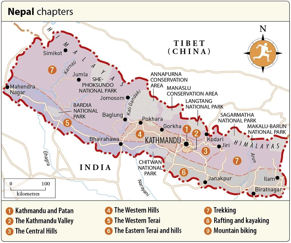 Carte du népal avec des temples