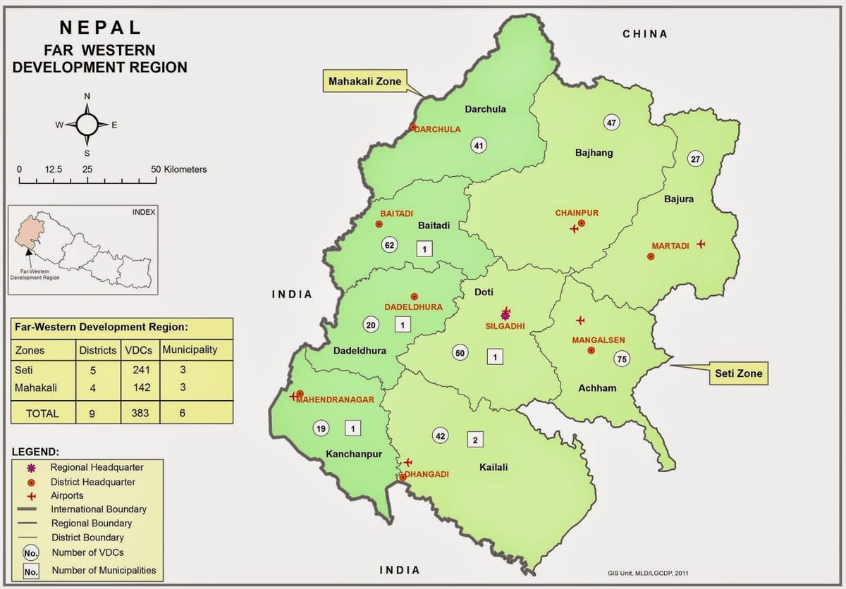Carte de l'ouest du népal