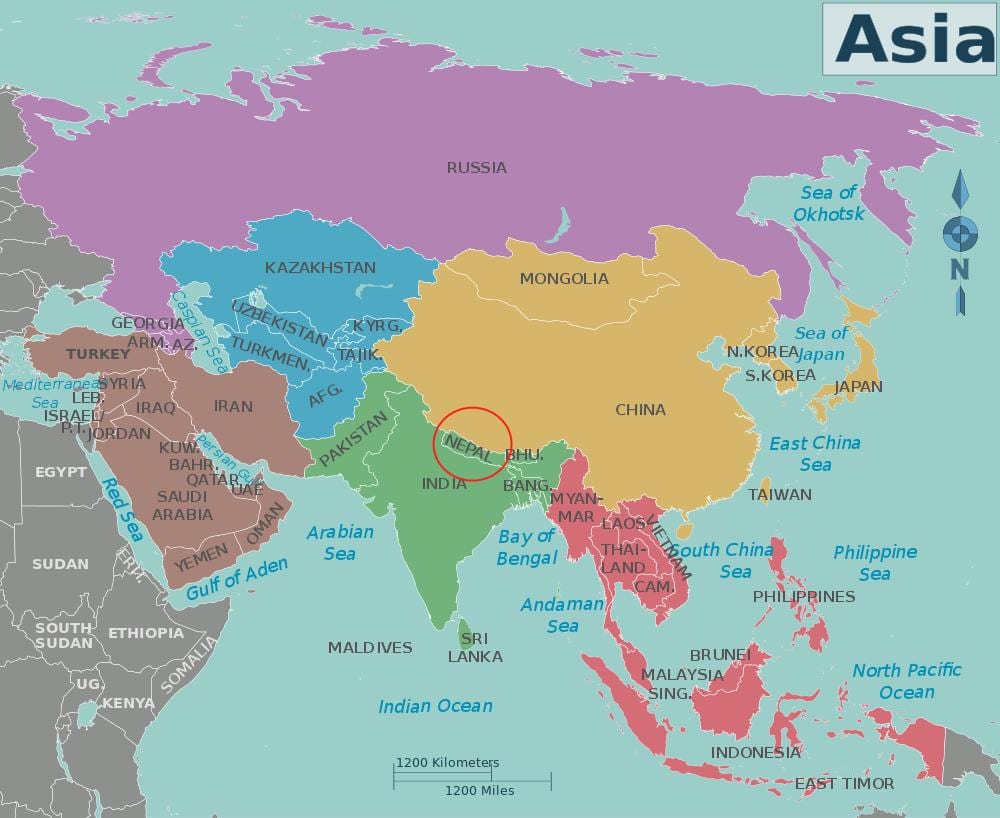 carte du népal et les pays environnants