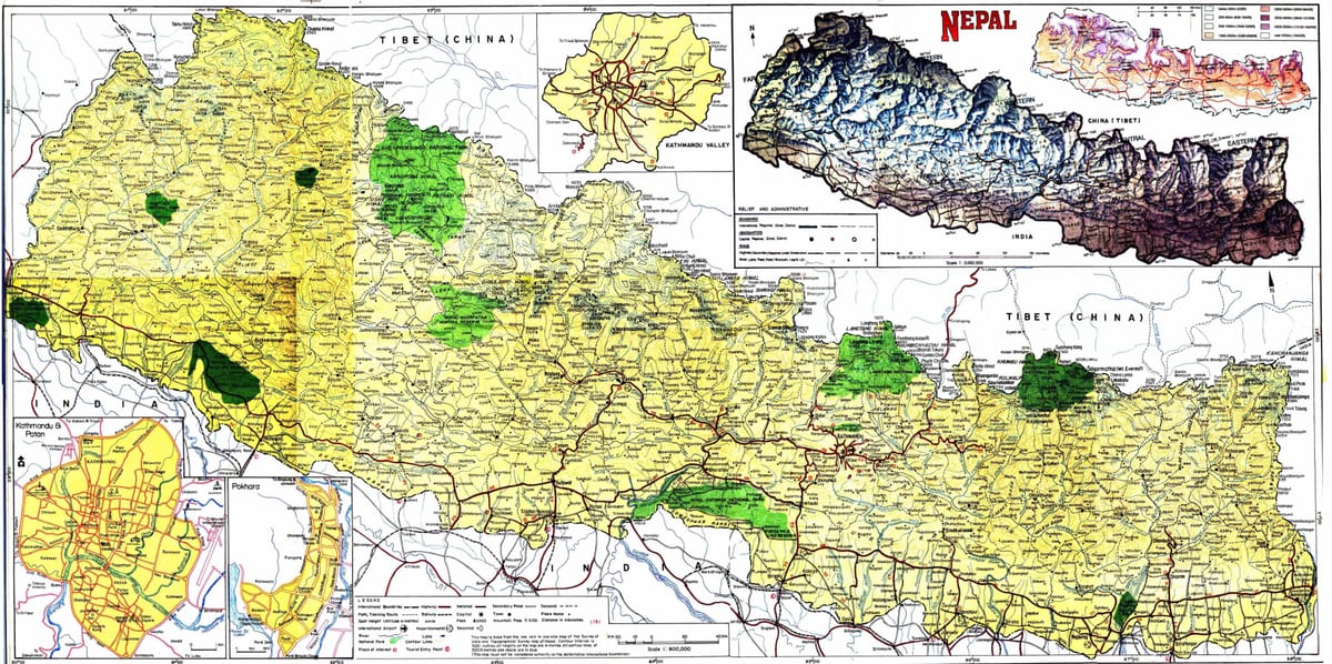 feuille de route du népal avec la distance