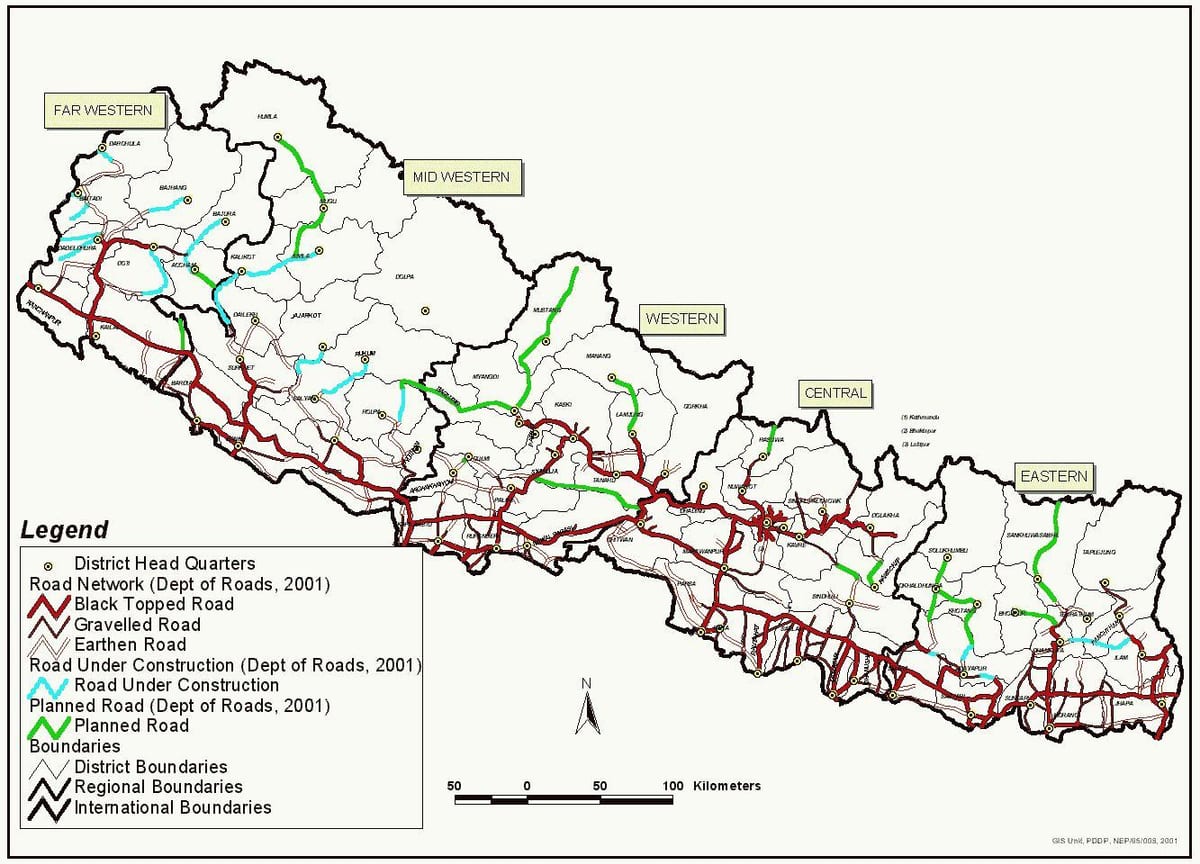 népal carte avec la route