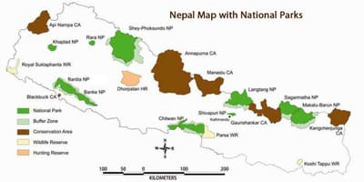 Carte du népal avec des parcs nationaux