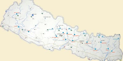 Carte du népal avec des lacs