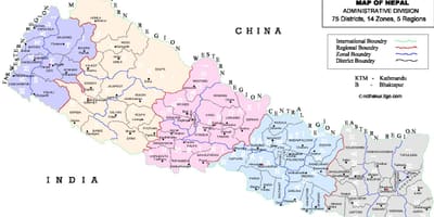 Népal carte politique avec les districts