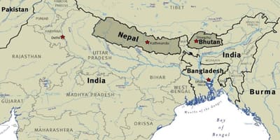 Carte bhoutan, le népal et le tibet