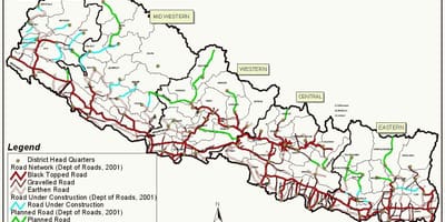 Népal carte avec la route